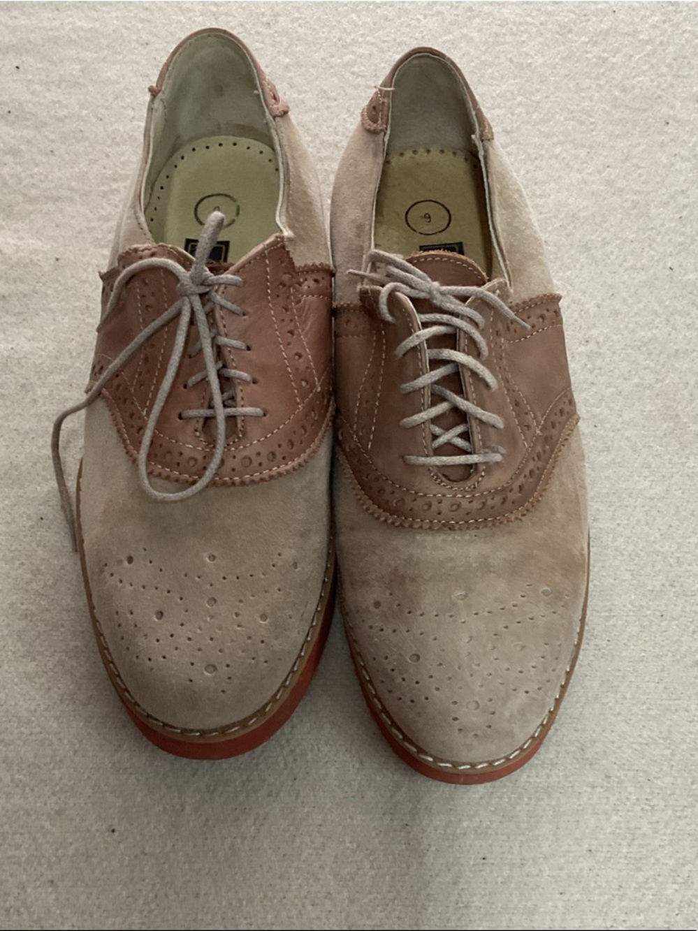 Men's Two-Tone Beige and Brown Suede Wingtip Oxfords - Classic Lace-Up